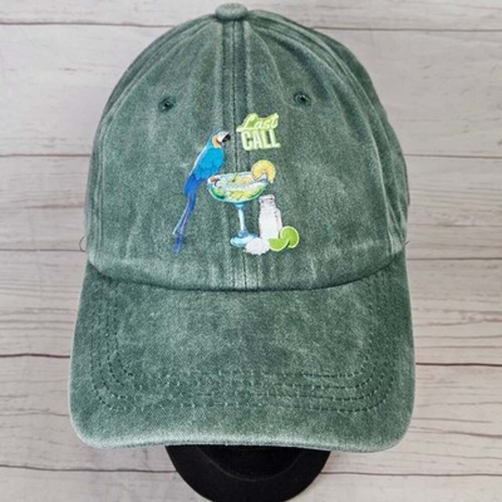 Distressed Green Baseball Cap Men's Adjustable Parrot Margarita Last Call Hat